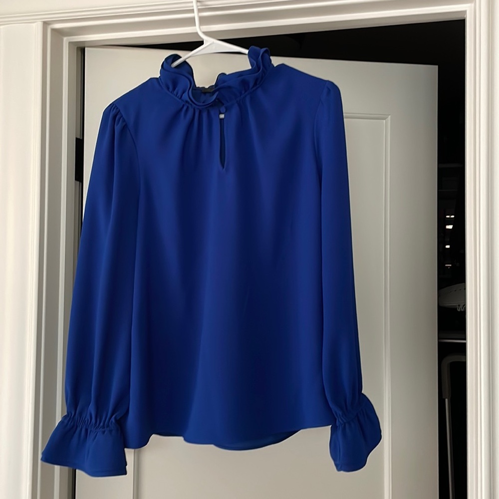 J Crew ruffle neck keyhole top 365 crepe blue M